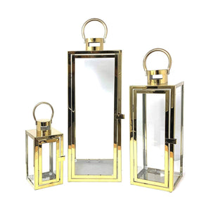 Darrahopens Home & Garden > Lighting Floor Lantern Set of 3 Candle Holder Stainless Steel Gold