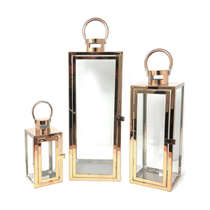 Darrahopens Home & Garden > Lighting Floor Lantern Set of 3 Candle Holder Stainless Steel Rose Gold