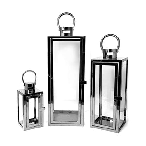 Darrahopens Home & Garden > Lighting Floor Lantern Set of 3 Candle Holder Stainless Steel SQ Black