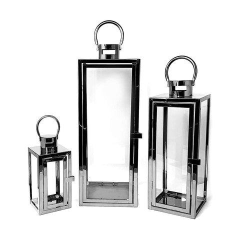 Darrahopens Home & Garden > Lighting Floor Lantern Set of 3 Candle Holder Stainless Steel SQ Black