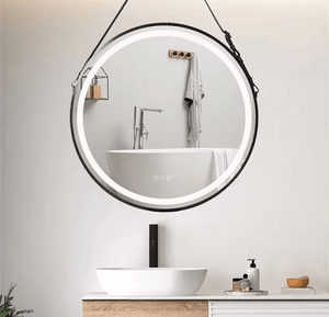 Darrahopens Home & Garden > Lighting Interior Ave - LED Round Hanging Salon / Bathroom Wall Mirror - Black - 60cm