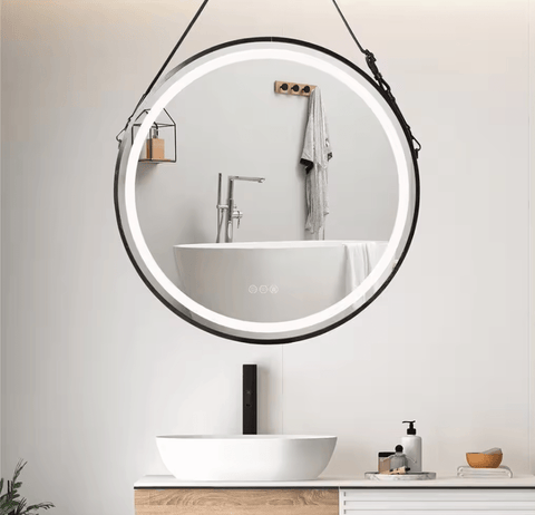 Darrahopens Home & Garden > Lighting Interior Ave - LED Round Hanging Salon / Bathroom Wall Mirror - Black - 60cm