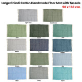 Darrahopens Home & Garden > Rugs Large Chindi Cotton Handmade Floor Mat with Tassels 90 x 150 cm Aqua