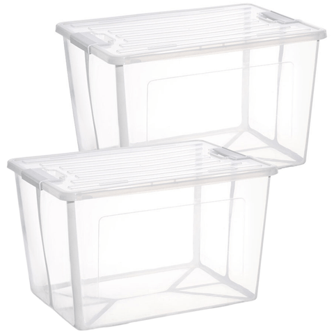 Darrahopens Home & Garden > Storage 2x 37 Litre Modular Clear Foldable Storage Box with Lid Plastic Tub Collapsible