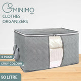 Darrahopens Home & Garden > Storage GOMINIMO 5 Pack 90L Clothes Storage Bag with Handles (Grey)