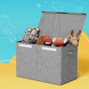 Darrahopens Home & Garden > Storage Keezi Large Toy Box Chest Storage with Flip-Top Lid Foldable Organizer Bins Grey