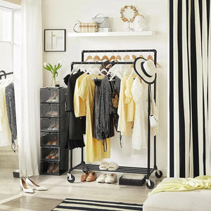 Darrahopens Home & Garden > Storage SONGMICS Industrial Pipe Clothes Rack on Wheels with Hanging Rack Organizer Black