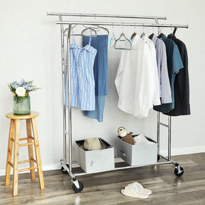 Darrahopens Home & Garden > Storage SONGMICS Metal Clothes Rack Stand on Wheels Heavy Duty Silver