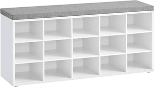 Darrahopens Home & Garden > Storage VASAGLE Storage Shoe Bench 15 Compartments with Cushion White and Grey