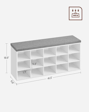 Darrahopens Home & Garden > Storage VASAGLE Storage Shoe Bench 15 Compartments with Cushion White and Grey