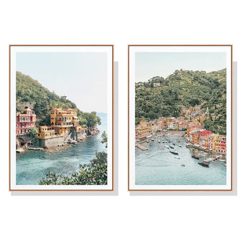 Darrahopens Home & Garden > Wall Art 100cmx150cm Italy Coast 2 Sets Wood Frame Canvas Wall Art