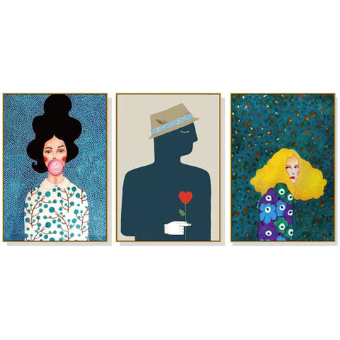 darrahopens Home & Garden > Wall Art 40cmx60cm Modern Figure 3 Sets Gold Frame Canvas Wall Art