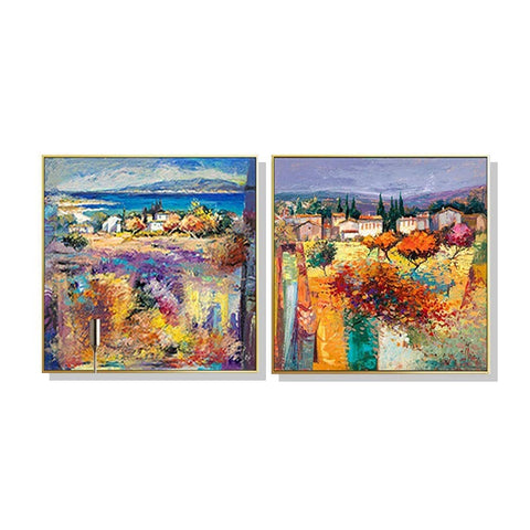 Darrahopens Home & Garden > Wall Art Wall Art 100cmx100cm Estate Italiana 2 Sets Gold Frame Canvas