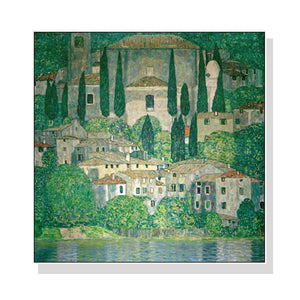 Darrahopens Home & Garden > Wall Art Wall Art 100cmx100cm Kirche In Cassone by Gustav Klimt White Frame Canvas