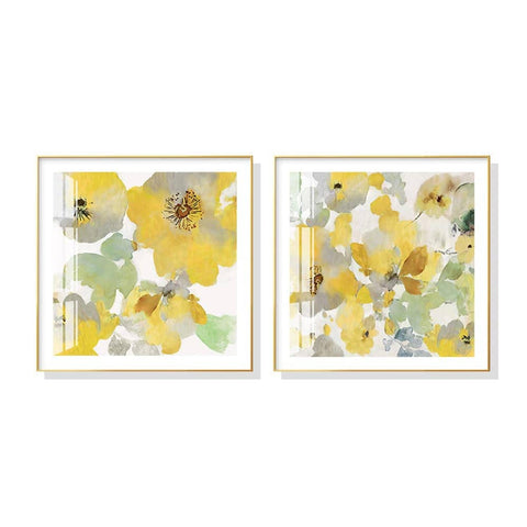 Darrahopens Home & Garden > Wall Art Wall Art 100cmx100cm Yellow Flowers American Style 2 Sets Gold Frame Canvas