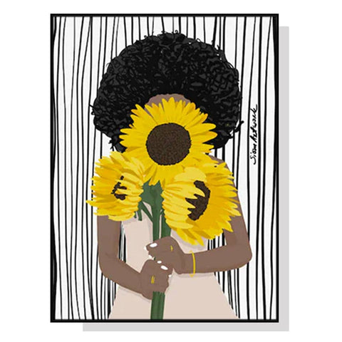 Darrahopens Home & Garden > Wall Art Wall Art 100cmx150cm African Woman Sunflower Black Frame Canvas