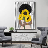 Darrahopens Home & Garden > Wall Art Wall Art 100cmx150cm African Woman Sunflower Black Frame Canvas