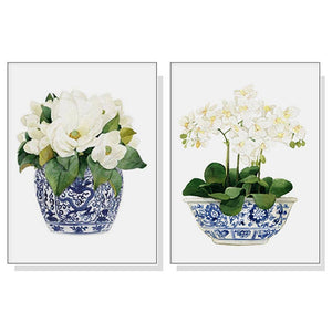 Darrahopens Home & Garden > Wall Art Wall Art 100cmx150cm Elegant Flower 2 Sets White Frame Canvas