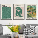 Darrahopens Home & Garden > Wall Art Wall Art 100cmx150cm Flower Market, Matisse Print, Yayoi Kusama 3 Sets Black Frame Canvas