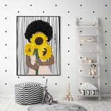 Darrahopens Home & Garden > Wall Art Wall Art 40cmx60cm African Woman Sunflower Black Frame Canvas