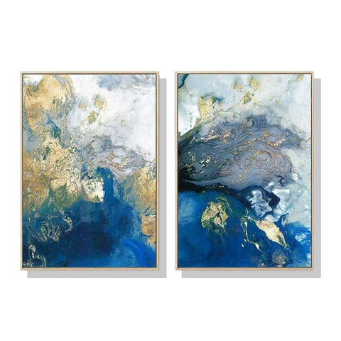 Darrahopens Home & Garden > Wall Art Wall Art 40cmx60cm  Marbled Blue And Gold 2 Sets Gold Frame Canvas