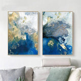 Darrahopens Home & Garden > Wall Art Wall Art 40cmx60cm  Marbled Blue And Gold 2 Sets Gold Frame Canvas