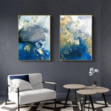 Darrahopens Home & Garden > Wall Art Wall Art 40cmx60cm  Marbled Blue And Gold 2 Sets Gold Frame Canvas