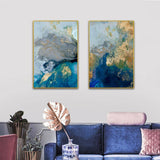 Darrahopens Home & Garden > Wall Art Wall Art 40cmx60cm  Marbled Blue And Gold 2 Sets Gold Frame Canvas