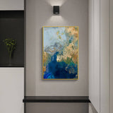 Darrahopens Home & Garden > Wall Art Wall Art 40cmx60cm Marbled Blue Gold Artwork Gold Frame Canvas