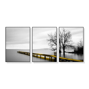 Darrahopens Home & Garden > Wall Art Wall Art 70cmx100cm Calm Lake Bridge Tree Scene 3 Sets Black Frame Canvas