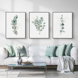 Darrahopens Home & Garden > Wall Art Wall Art 70cmx100cm Eucalyptus Plant 3 Sets Black Frame Canvas