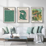 Darrahopens Home & Garden > Wall Art Wall Art 70cmx100cm Flower Market, Matisse Print, Yayoi Kusama 3 Sets Black Frame Canvas