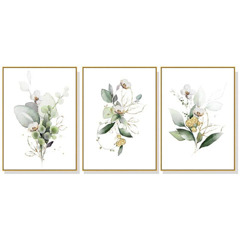 Darrahopens Home & Garden > Wall Art Wall Art 70cmx100cm Green and Gold Watercolor Botanical 3 Sets Gold Frame Canvas