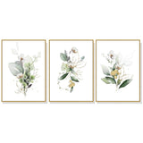 Darrahopens Home & Garden > Wall Art Wall Art 80cmx120cm Green and Gold Watercolor Botanical 3 Sets Gold Frame Canvas