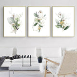 Darrahopens Home & Garden > Wall Art Wall Art 80cmx120cm Green and Gold Watercolor Botanical 3 Sets Gold Frame Canvas