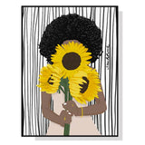 Darrahopens Home & Garden > Wall Art Wall Art 90cmx135cm African Woman Sunflower Black Frame Canvas