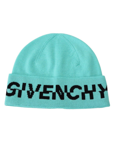 Darrahopens Men's Fashion > Accessories GIVENCHY Beanie Hat with Aquamarine Green Logo One Size Men