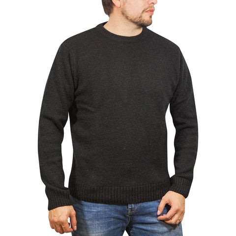 Darrahopens Men's Fashion > Knitwear & Sweaters 100% SHETLAND WOOL CREW Round Neck Knit JUMPER Pullover Mens Sweater Knitted - Plain Black - 5XL