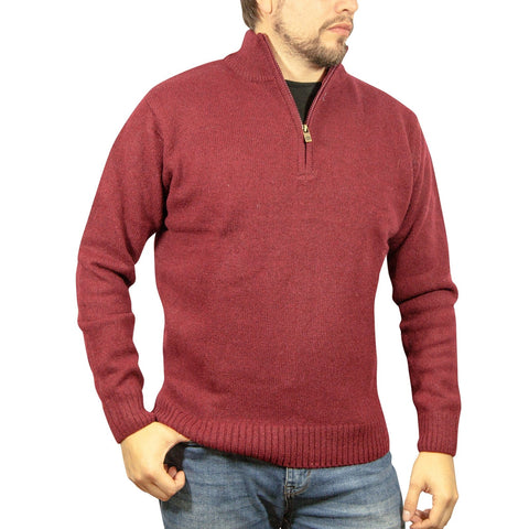 Darrahopens Men's Fashion > Knitwear & Sweaters 100% SHETLAND WOOL Half Zip Up Knit JUMPER Pullover Mens Sweater Knitted - Burgundy (97) - XL