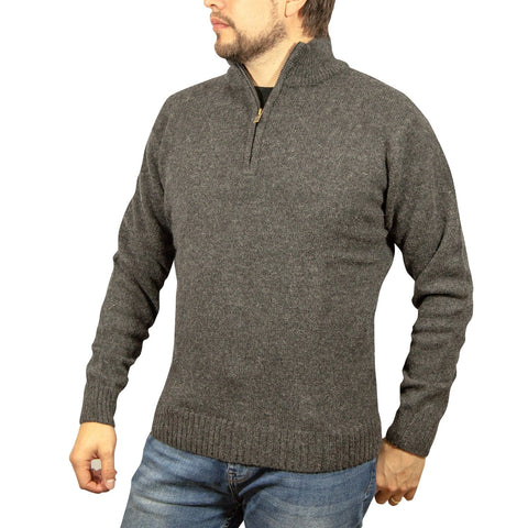 Darrahopens Men's Fashion > Knitwear & Sweaters 100% SHETLAND WOOL Half Zip Up Knit JUMPER Pullover Mens Sweater Knitted - Charcoal (29) - 4XL