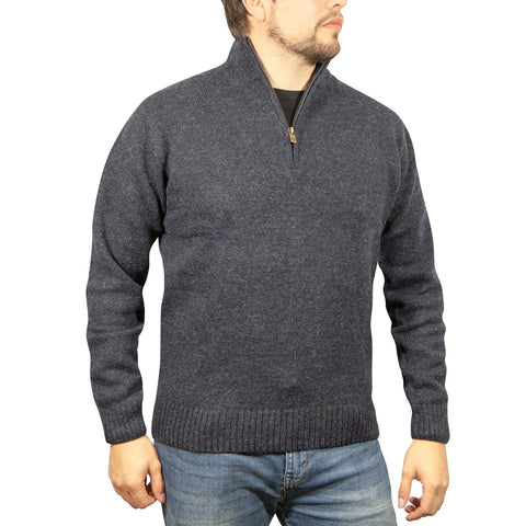 Darrahopens Men's Fashion > Knitwear & Sweaters 100% SHETLAND WOOL Half Zip Up Knit JUMPER Pullover Mens Sweater Knitted - Denim Blue (45) - 3XL