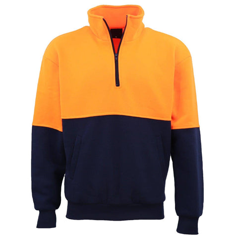 Darrahopens Men's Fashion > Knitwear & Sweaters Hi Vis Safety Fleecy Half Zip Pullover Jumper Jacket Sweater Shirts Workwear, Fluro Orange / Navy, L