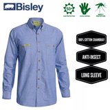 Darrahopens Men's Fashion > Shirts BISLEY Insect Protection Repellent Long Sleeve Casual Shirt Fishing Camping - Blue - S