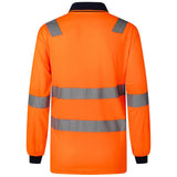 Darrahopens Men's Fashion > Shirts HI VIS Long Sleeve Workwear Shirt w Reflective Tape Cool Dry Safety Polo 2 Tone, Fluoro Orange / Navy, 2XL