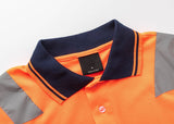 Darrahopens Men's Fashion > Shirts HI VIS Long Sleeve Workwear Shirt w Reflective Tape Cool Dry Safety Polo 2 Tone, Fluoro Orange / Navy, 2XL