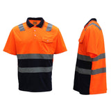 Darrahopens Men's Fashion > Shirts HI VIS Short Sleeve Workwear Shirt w Reflective Tape Cool Dry Safety Polo 2 Tone, Fluoro Orange / Navy, 3XL