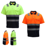 Darrahopens Men's Fashion > Shirts HI VIS Short Sleeve Workwear Shirt w Reflective Tape Cool Dry Safety Polo 2 Tone, Fluoro Orange / Navy, 3XL