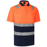 Darrahopens Men's Fashion > Shirts HI VIS Short Sleeve Workwear Shirt w Reflective Tape Cool Dry Safety Polo 2 Tone, Fluoro Orange / Navy, 3XL