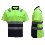 Darrahopens Men's Fashion > Shirts HI VIS Short Sleeve Workwear Shirt w Reflective Tape Cool Dry Safety Polo 2 Tone, Fluoro Yellow / Navy, 3XL