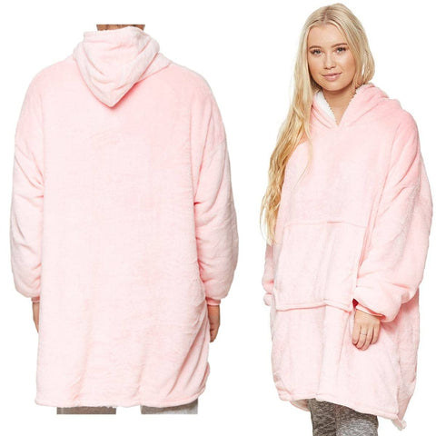 Darrahopens Men's Fashion > Sleepwear Oversized Soft Pullover Plain Hoodie Warm Fleece Blanket Plush Winter Sweatshirt, Baby Pink, Adult